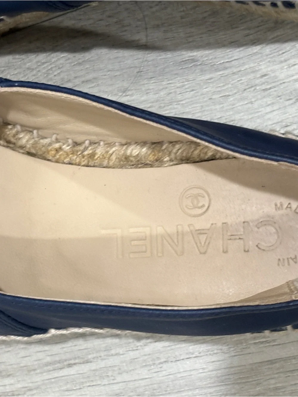 CHANEL Navy Leather Espadrille Flats